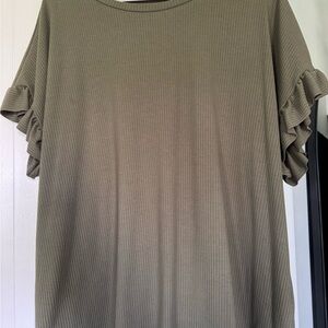 Ruffled Sleeve Olive Top
